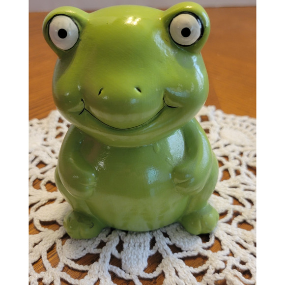 Vintage Greenbrier International Frog Piggy Bank Green Ceramic Whimsical Decor - Picture 1 of 8